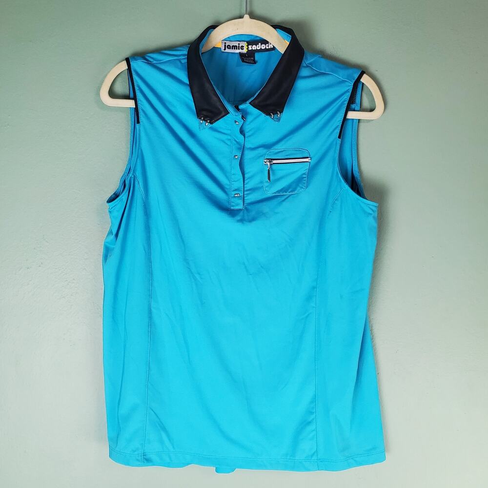 Jamie Sadock Blue Activewear Zip Sleeveless Golf Tennis Polo Top Size Large